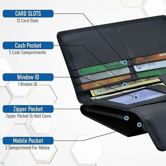 Classic Black Trifold Leather Wallet – Snap Closure with Multiple Card Slots - Picture 5 of 6